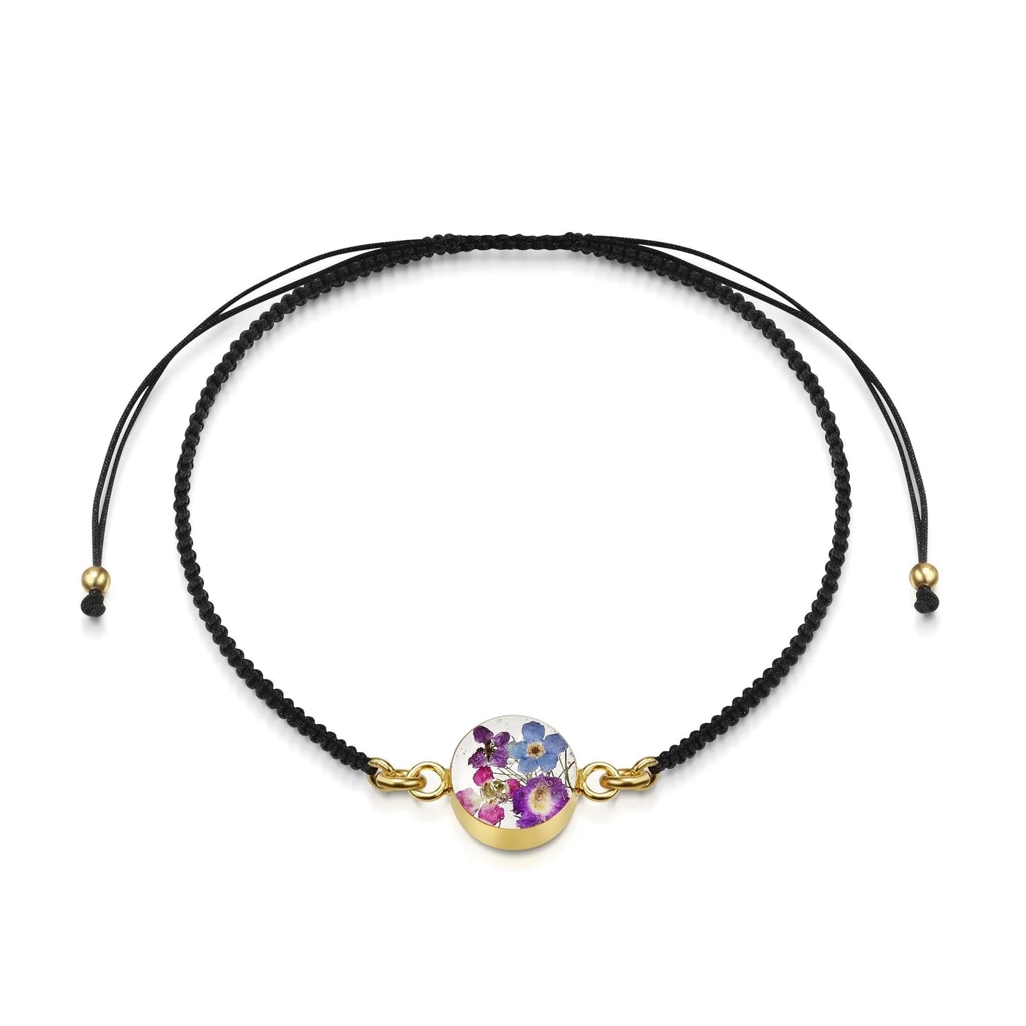 Gold plated black woven bracelet with flower charm - Purple Haze - Round - ScentiMelti Home Fragrance, Beauty & Gifts UK