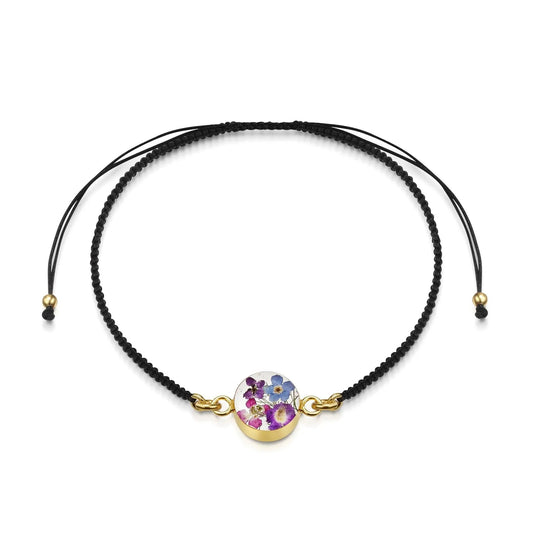 Gold plated black woven bracelet with flower charm - Purple Haze - Round - ScentiMelti Home Fragrance, Beauty & Gifts UK