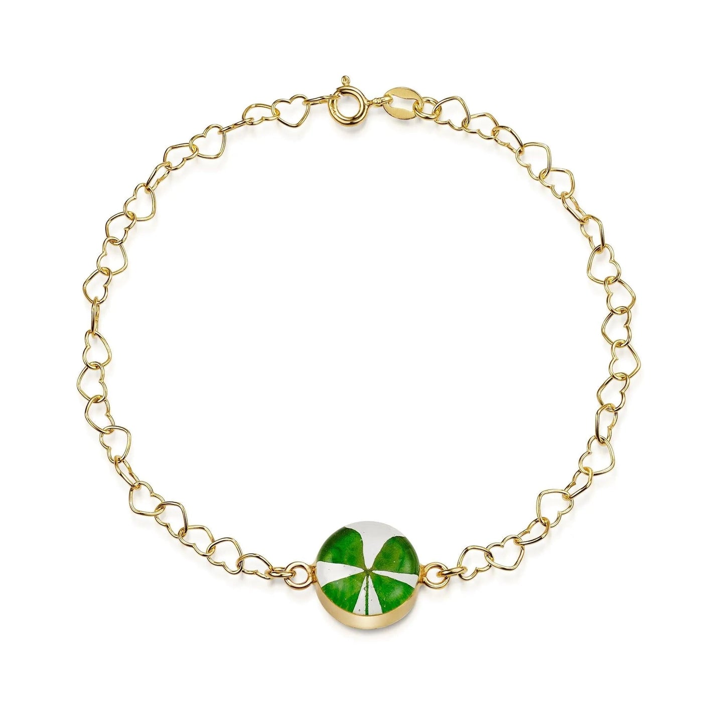 Gold plated Heart linked chain bracelet with flower charm - Clover - Round - ScentiMelti Home Fragrance, Beauty & Gifts UK