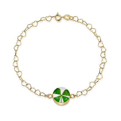 Gold plated Heart linked chain bracelet with flower charm - Clover - Round - ScentiMelti Home Fragrance, Beauty & Gifts UK