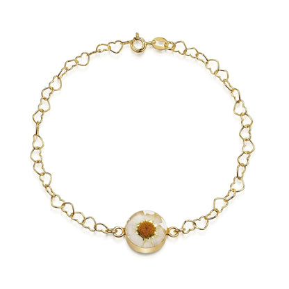 Gold plated Heart linked chain bracelet with flower charm - Daisy - Round - ScentiMelti Home Fragrance, Beauty & Gifts UK