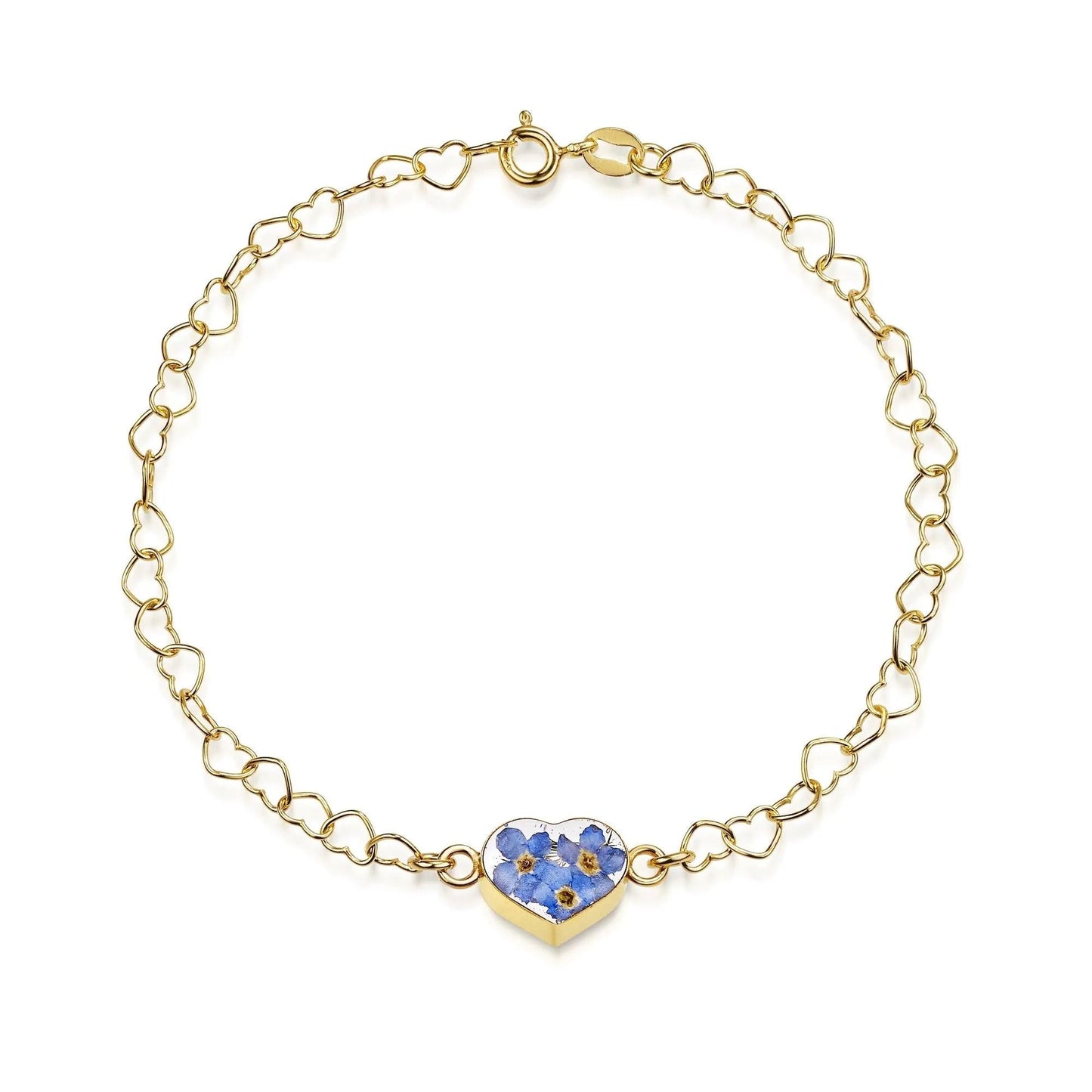 Gold plated Heart linked chain bracelet with flower charm - Forget-me-not - Heart - ScentiMelti Home Fragrance, Beauty & Gifts UK