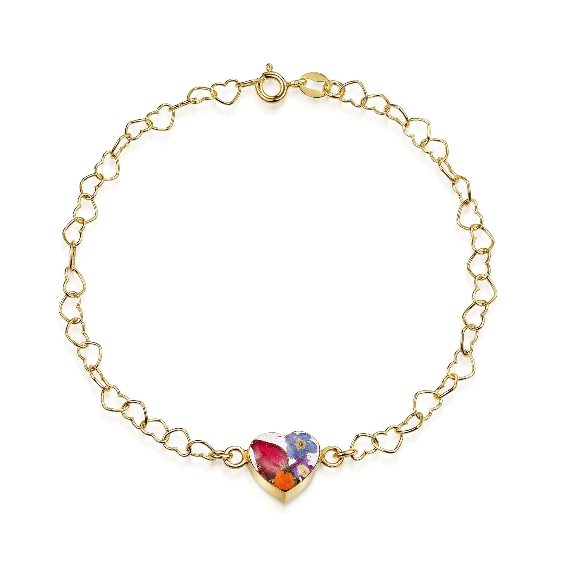 Gold plated Heart linked chain bracelet with flower charm - Mixed flower - Heart - ScentiMelti Home Fragrance, Beauty & Gifts UK