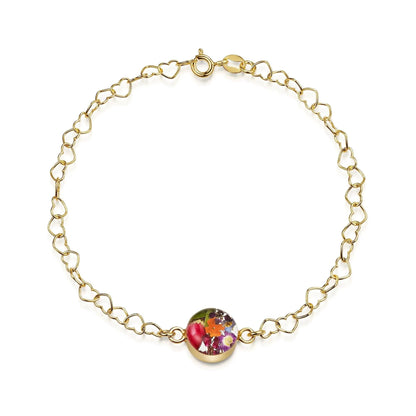 Gold plated Heart linked chain bracelet with flower charm - Mixed flower - Round - ScentiMelti Home Fragrance, Beauty & Gifts UK