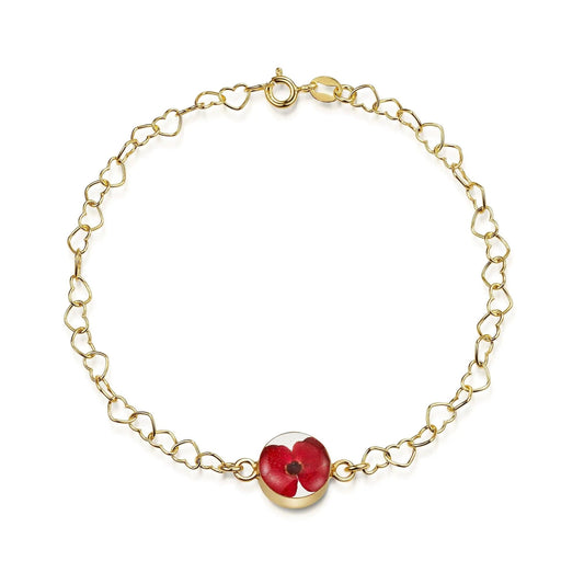 Gold plated Heart linked chain bracelet with flower charm - Poppy - Round - ScentiMelti Home Fragrance, Beauty & Gifts UK