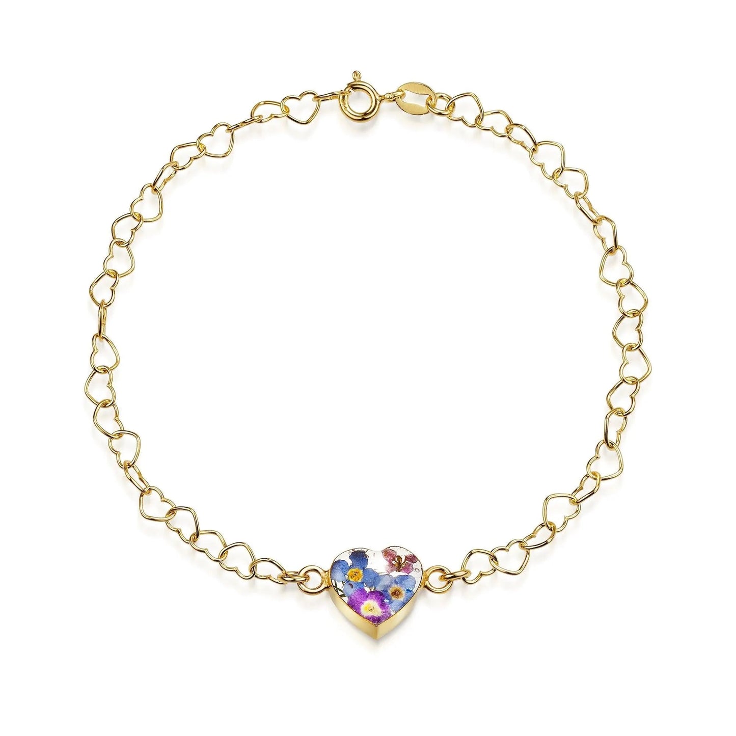 Gold plated Heart linked chain bracelet with flower charm - Purple Haze - Heart - ScentiMelti Home Fragrance, Beauty & Gifts UK