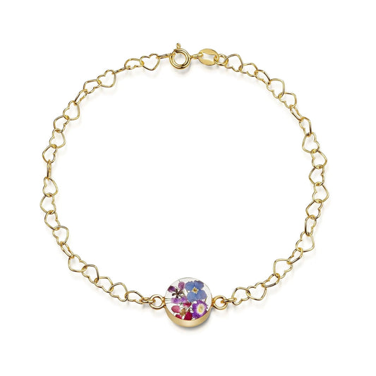 Gold plated Heart linked chain bracelet with flower charm - Purple Haze - Round - ScentiMelti Home Fragrance, Beauty & Gifts UK