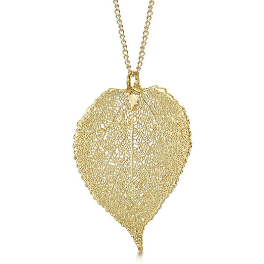 Gold Plated Leaf Necklace with a real Aspen leaf dipped in gold - 24" chain & giftbox - ScentiMelti Home Fragrance, Beauty & Gifts UK