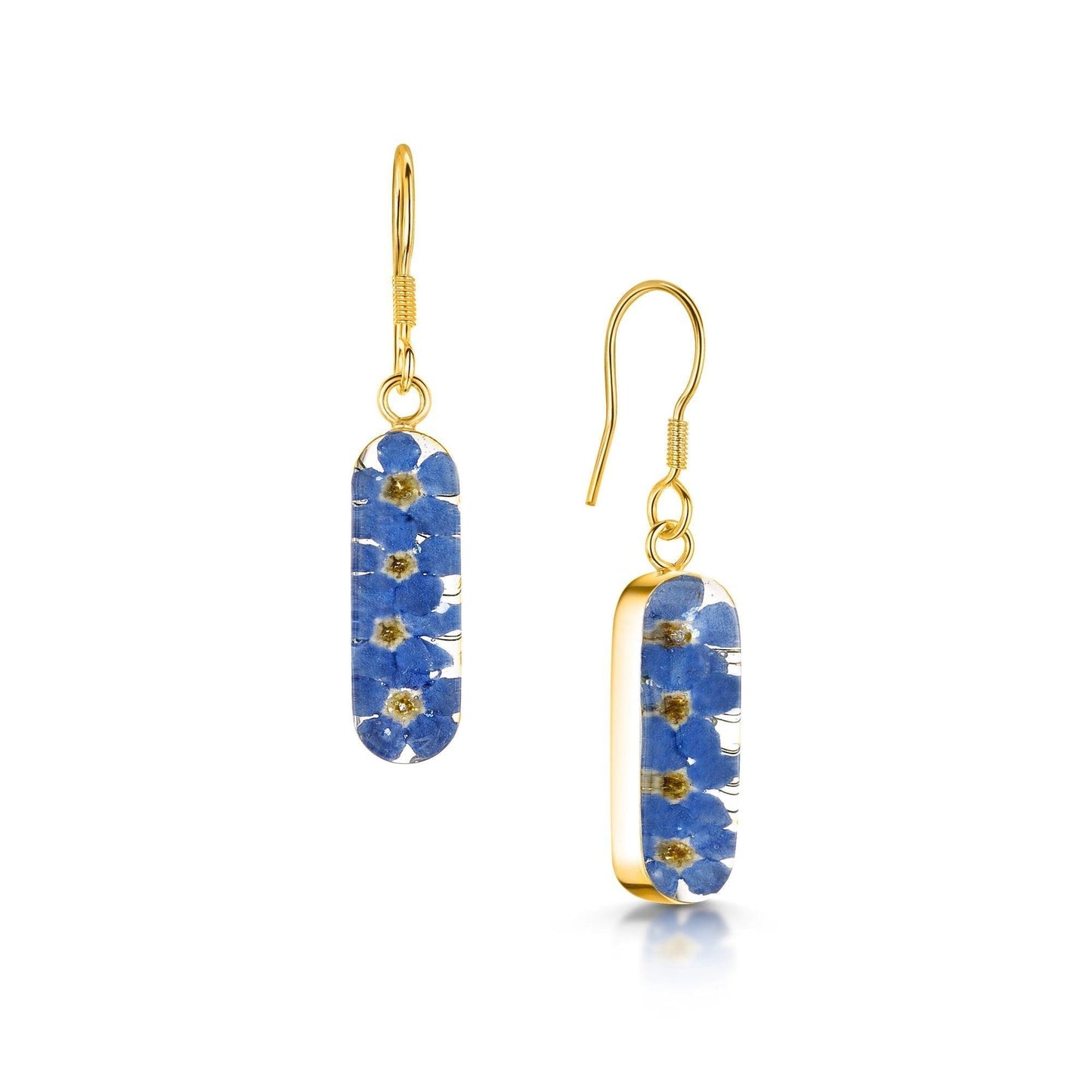 Gold-plated silver Forget-me-not drop earrings 'Leela' vertical bar - ScentiMelti Home Fragrance, Beauty & Gifts UK