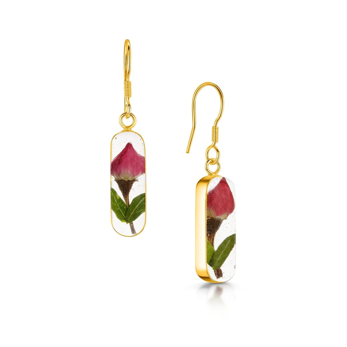 Gold-plated silver Miniature rose drop earrings 'Leela' vertical bar - ScentiMelti Home Fragrance, Beauty & Gifts UK