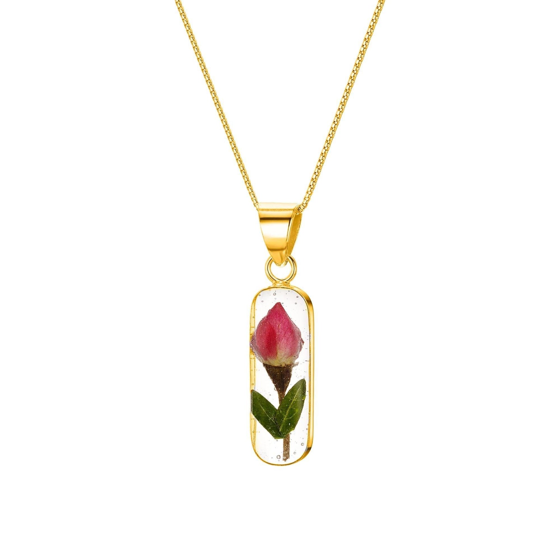 Gold-plated silver Miniature Rose necklace 'Leela' vertical bar pendant - ScentiMelti Home Fragrance, Beauty & Gifts UK