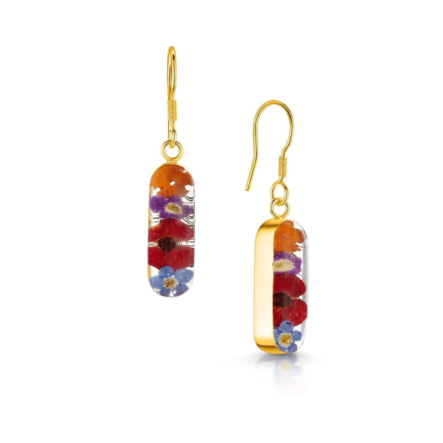 Gold-plated silver Mixed flower (poppy) drop earrings 'Leela' vertical bar - ScentiMelti Home Fragrance, Beauty & Gifts UK