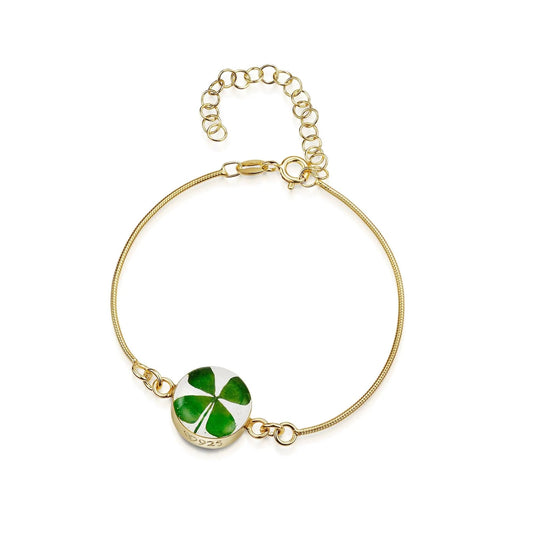 Gold plated snake bracelet with flower charm - Clover - Round - ScentiMelti Home Fragrance, Beauty & Gifts UK