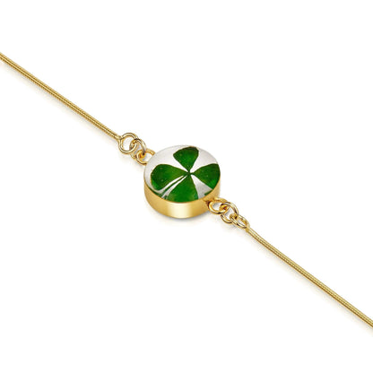 Gold plated snake bracelet with flower charm - Clover - Round - ScentiMelti Home Fragrance, Beauty & Gifts UK