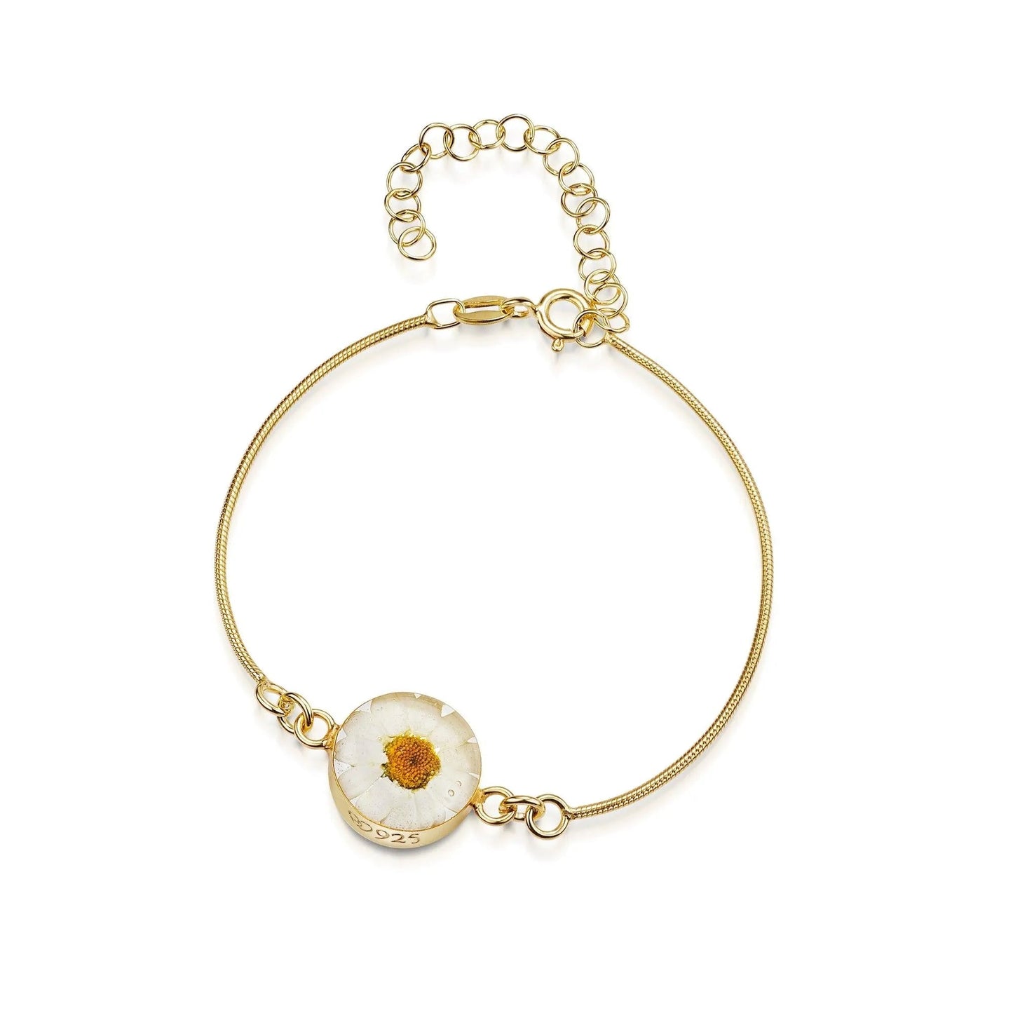 Gold plated snake bracelet with flower charm - Daisy - Round - ScentiMelti Home Fragrance, Beauty & Gifts UK