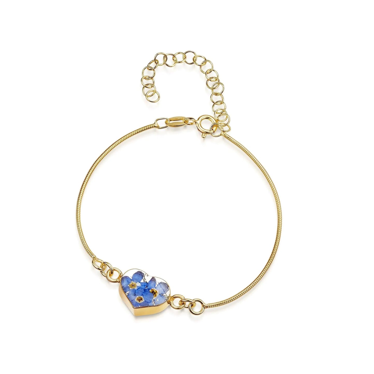 Gold plated snake bracelet with flower charm - Forget-me-not - Heart - ScentiMelti Home Fragrance, Beauty & Gifts UK