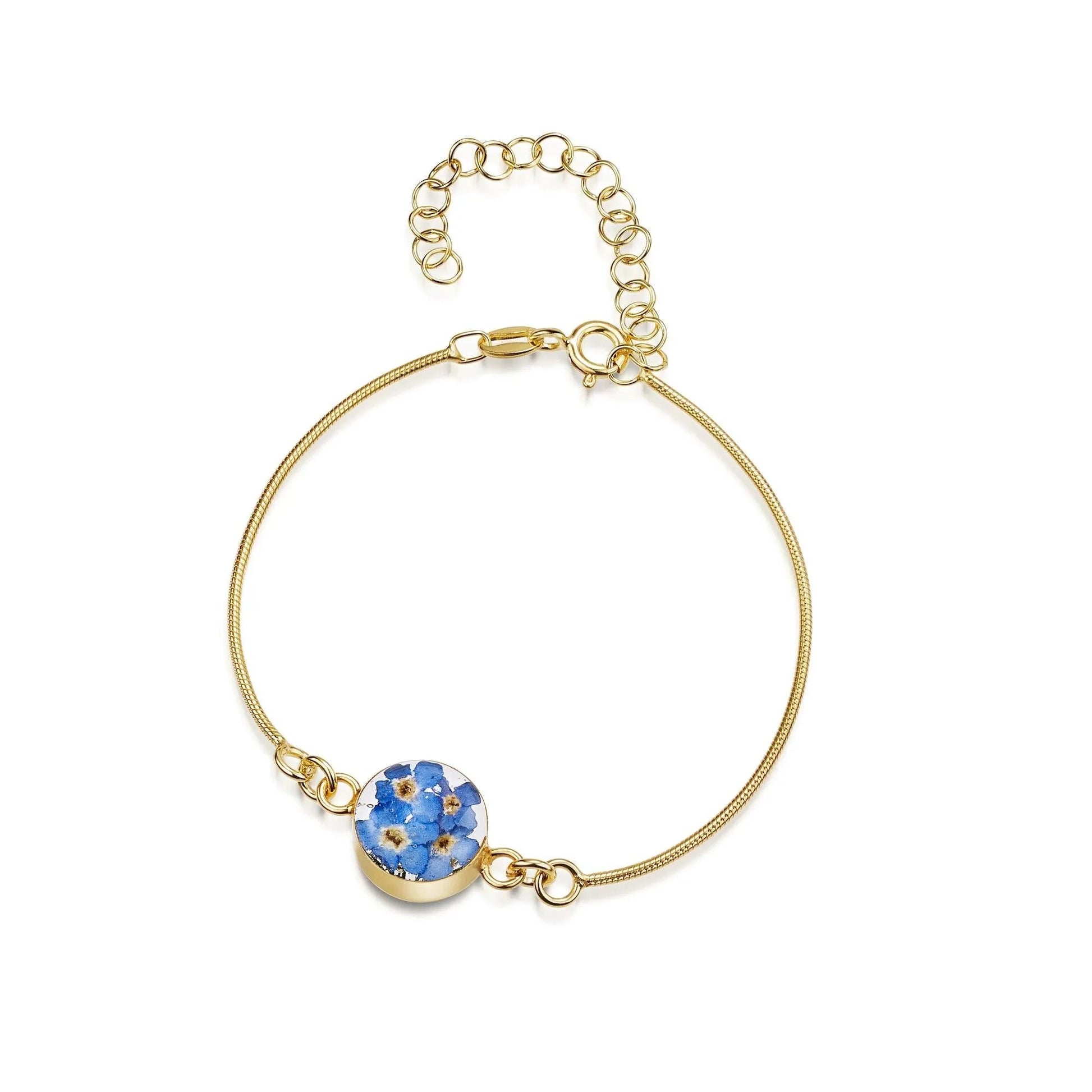 Gold plated snake bracelet with flower charm - Forget-me-not - Round - ScentiMelti Home Fragrance, Beauty & Gifts UK