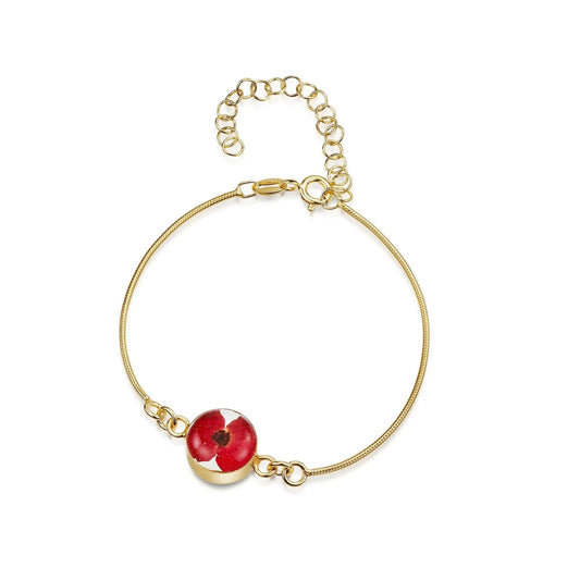 Gold plated snake bracelet with flower charm - Poppy - Round - ScentiMelti Home Fragrance, Beauty & Gifts UK