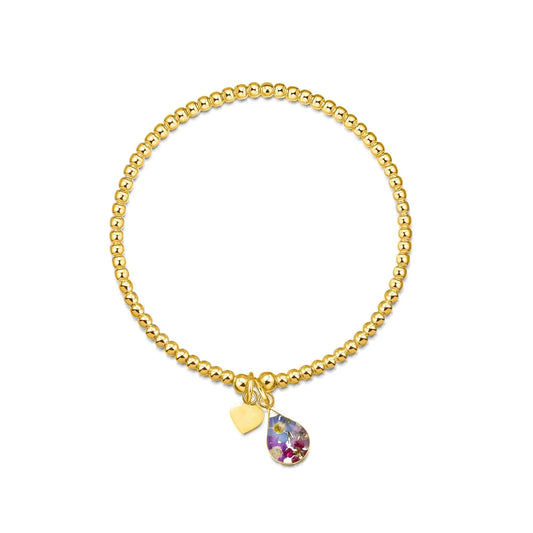 Gold plated sterling silver bracelet with real flowers by Shrieking Violet Sterling silver beads & teardrop charm handmade with real flowers. - ScentiMelti Home Fragrance, Beauty & Gifts UK