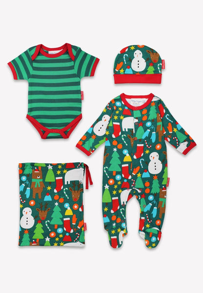 Organic Christmas Bear Print Baby Gift Set