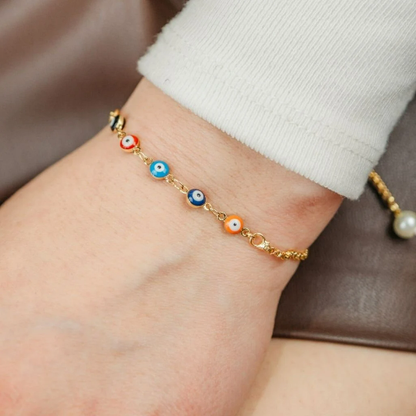 Multi-color Tiny Turkish Evil Eye Beaded Charm Adjustable Protection Bracelet The Colourful Aura ScentiMelti Wax Melts