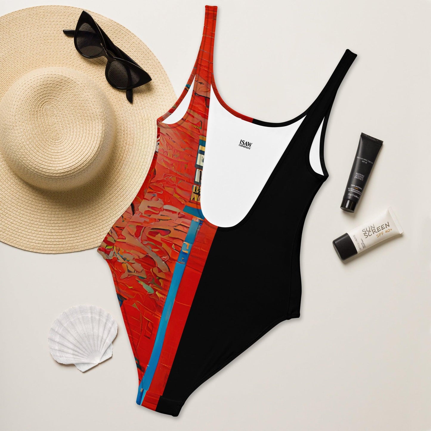 Half Black Half Hónghǎi - Womens One-Piece Swimsuit - ScentiMelti Home Fragrance, Beauty & Gifts UK