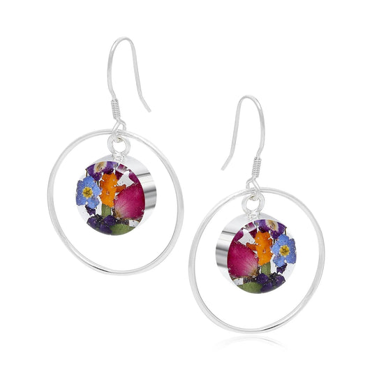 Handcrafted Sterling Silver Dangle Drop Earrings with Real Miniature Roses, Forget-Me-Nots & Purple Verbenas - ScentiMelti Home Fragrance, Beauty & Gifts UK