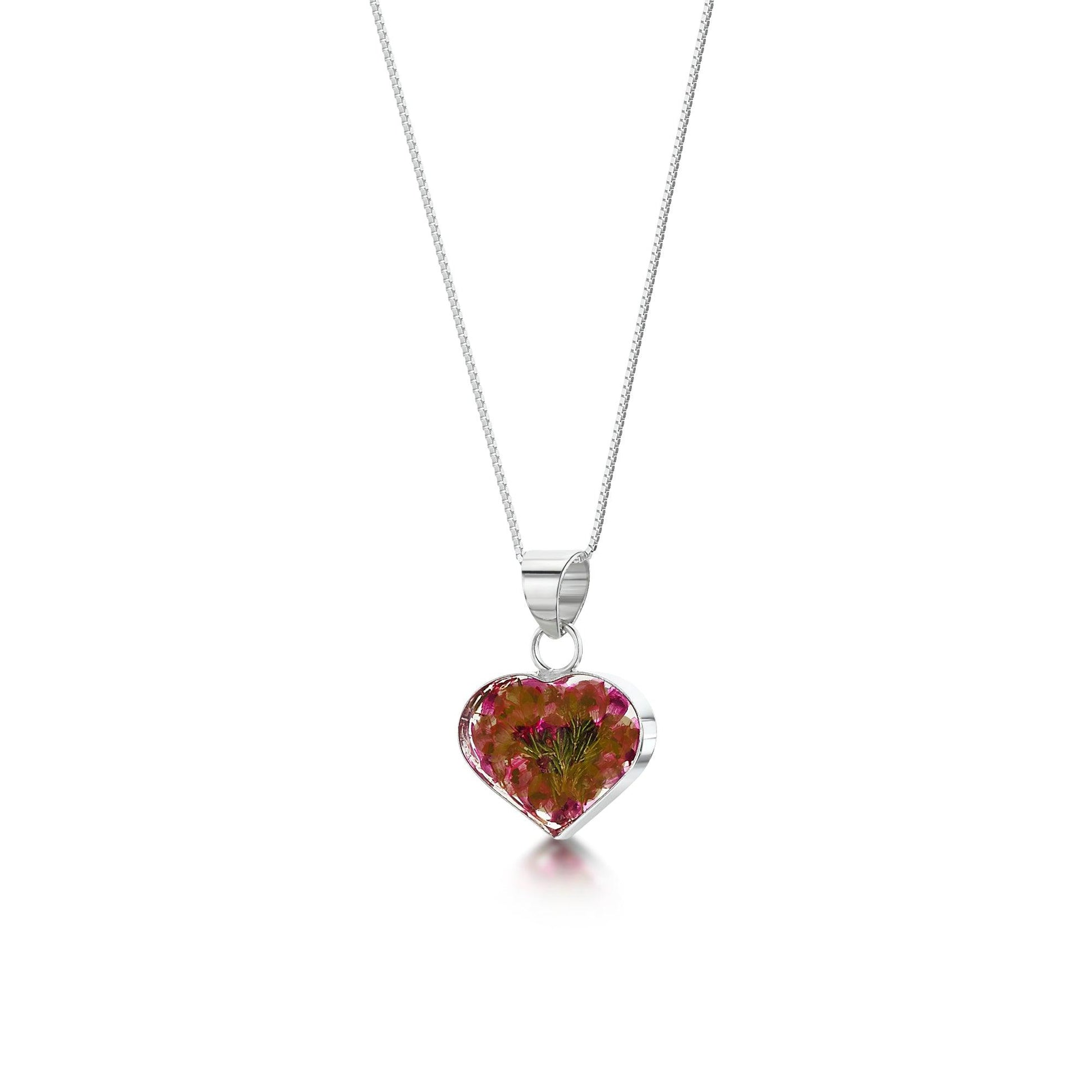 Handmade Small Heart Heather Sterling Silver Necklace - Real Flowers - ScentiMelti Home Fragrance, Beauty & Gifts UK