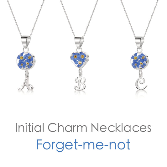 Handmade Sterling Silver Forget-Me-Not Pendant Necklaces with Initial Charm & forget me nots - ScentiMelti Home Fragrance, Beauty & Gifts UK