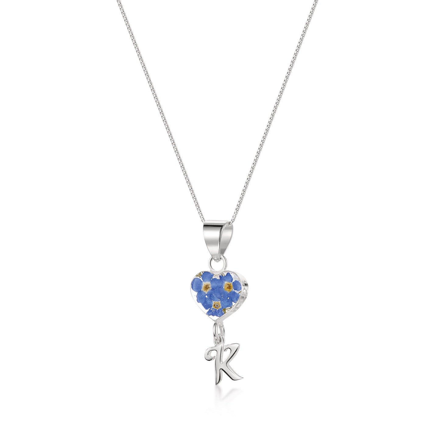 Handmade Sterling Silver Forget-Me-Not Pendant Necklaces with Initial Charm & forget me nots - ScentiMelti Home Fragrance, Beauty & Gifts UK