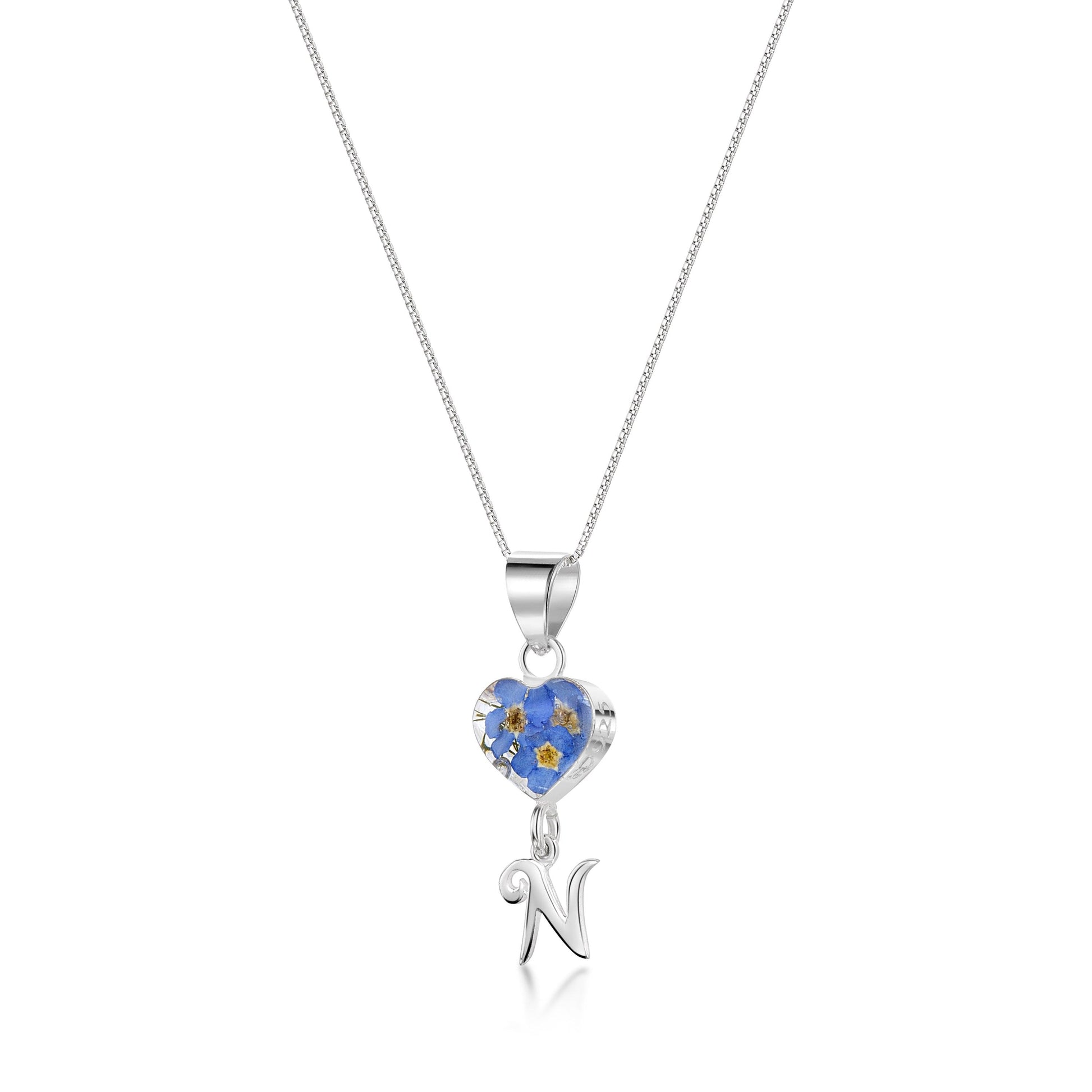 Handmade Sterling Silver Forget-Me-Not Pendant Necklaces with Initial Charm & forget me nots - ScentiMelti Home Fragrance, Beauty & Gifts UK