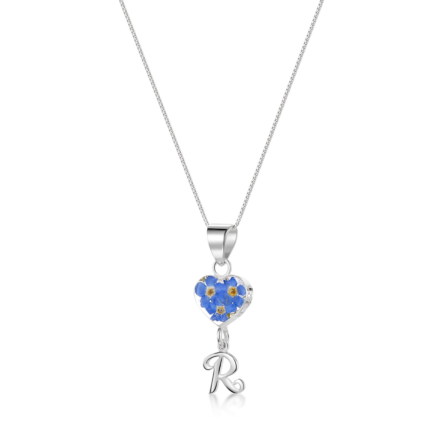 Handmade Sterling Silver Forget-Me-Not Pendant Necklaces with Initial Charm & forget me nots - ScentiMelti Home Fragrance, Beauty & Gifts UK