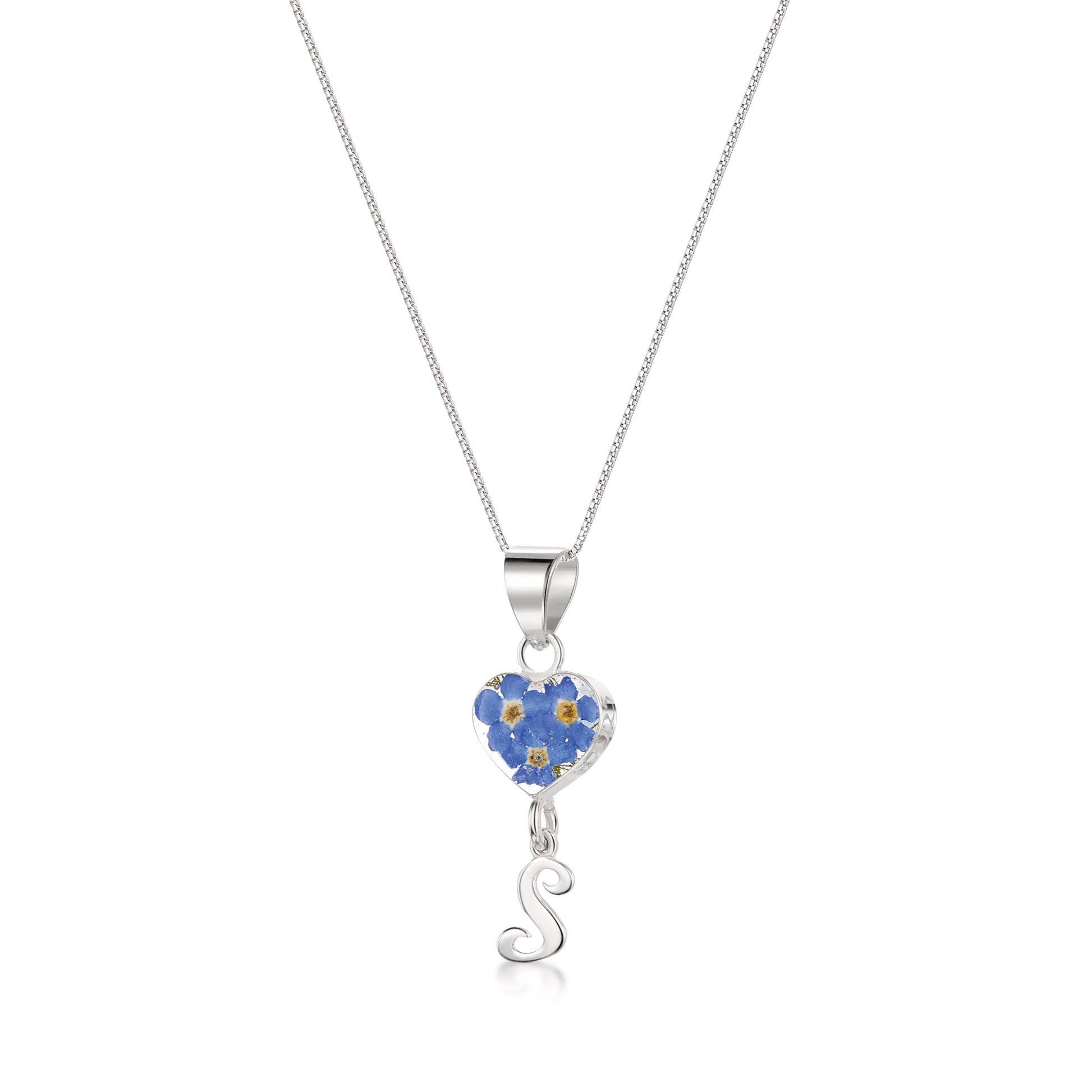 Handmade Sterling Silver Forget-Me-Not Pendant Necklaces with Initial Charm & forget me nots - ScentiMelti Home Fragrance, Beauty & Gifts UK