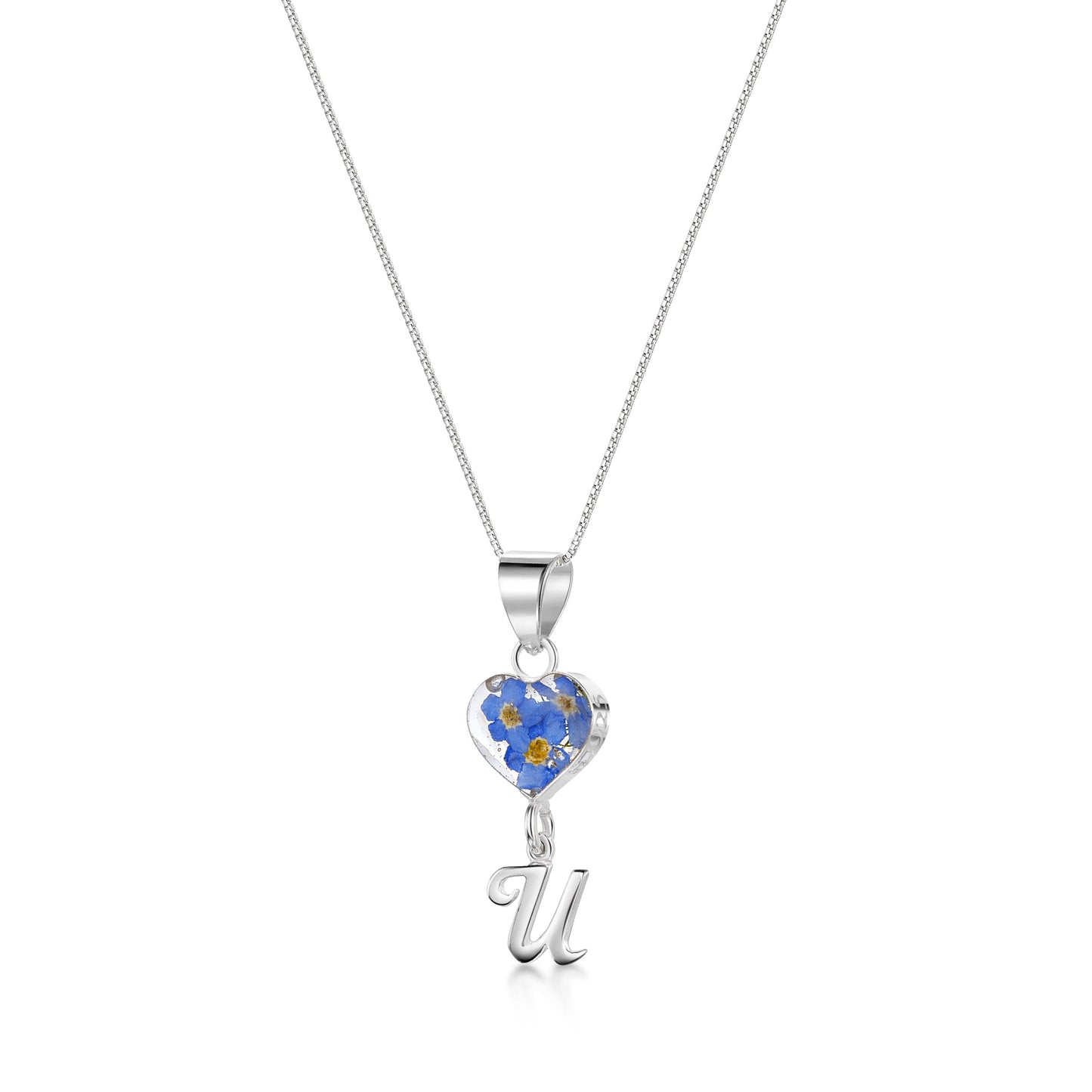 Handmade Sterling Silver Forget-Me-Not Pendant Necklaces with Initial Charm & forget me nots - ScentiMelti Home Fragrance, Beauty & Gifts UK