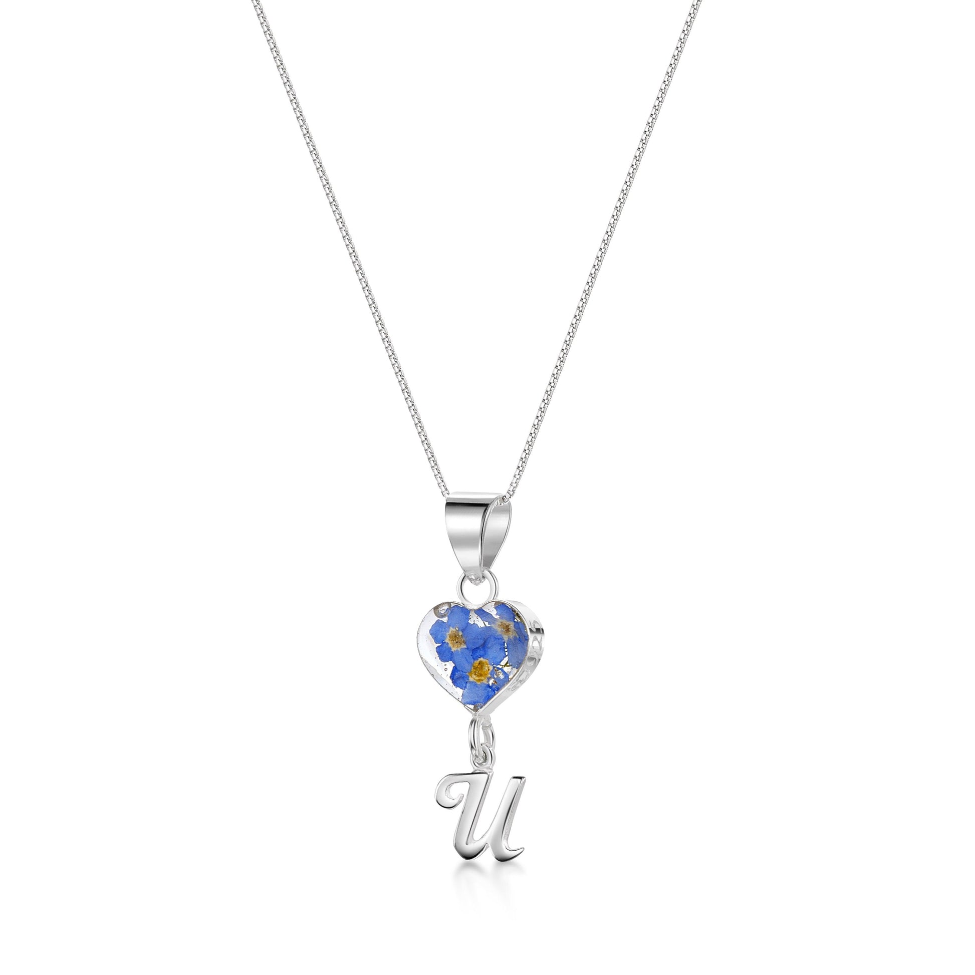 Handmade Sterling Silver Forget-Me-Not Pendant Necklaces with Initial Charm & forget me nots - ScentiMelti Home Fragrance, Beauty & Gifts UK