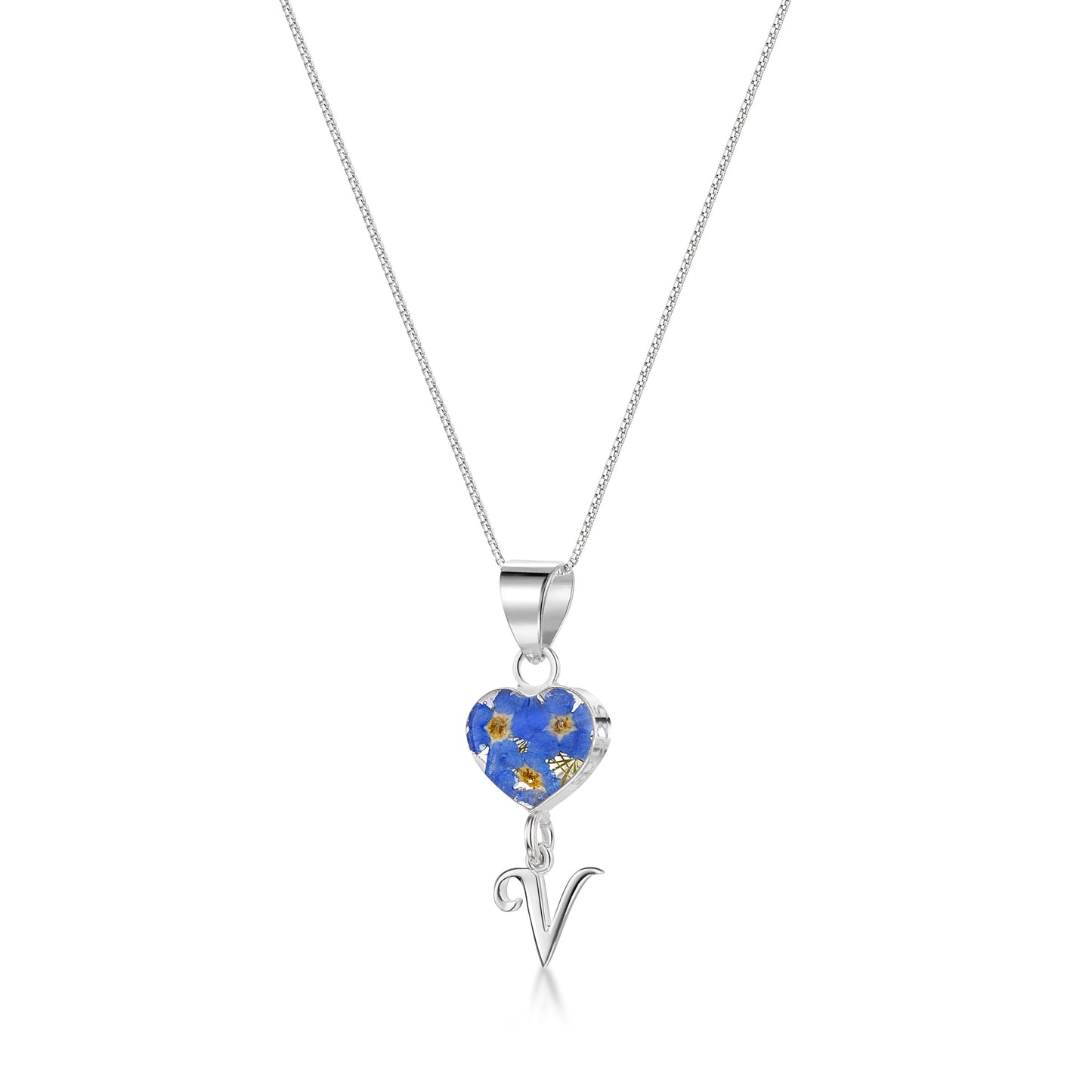 Handmade Sterling Silver Forget-Me-Not Pendant Necklaces with Initial Charm & forget me nots - ScentiMelti Home Fragrance, Beauty & Gifts UK