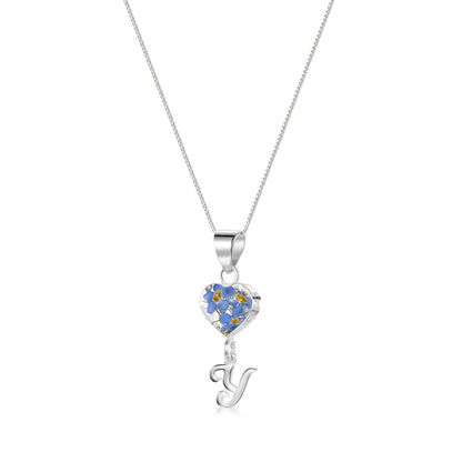 Handmade Sterling Silver Forget-Me-Not Pendant Necklaces with Initial Charm & forget me nots - ScentiMelti Home Fragrance, Beauty & Gifts UK