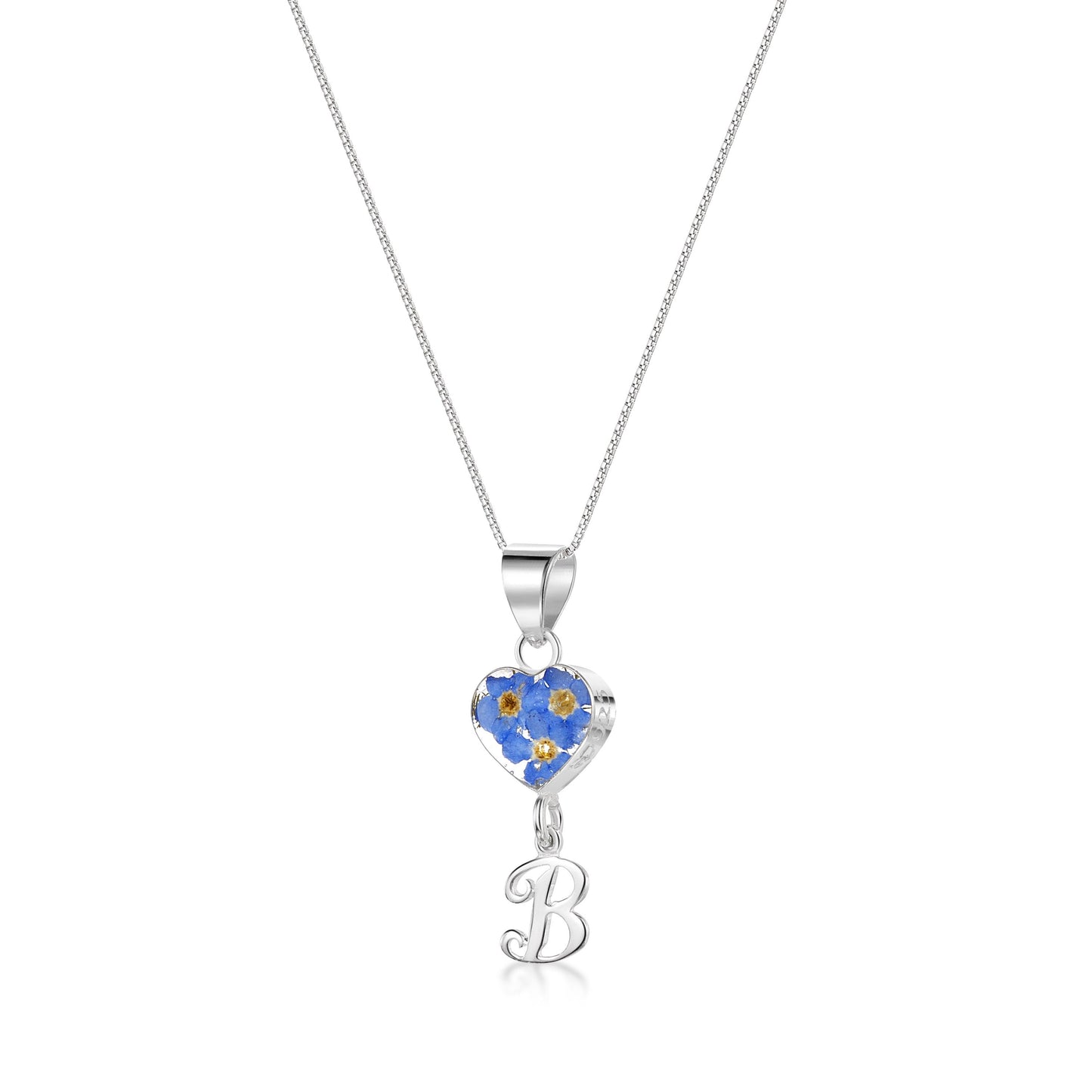 Handmade Sterling Silver Forget-Me-Not Pendant Necklaces with Initial Charm & forget me nots - ScentiMelti Home Fragrance, Beauty & Gifts UK