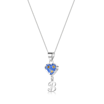 Handmade Sterling Silver Forget-Me-Not Pendant Necklaces with Initial Charm & forget me nots - ScentiMelti Home Fragrance, Beauty & Gifts UK