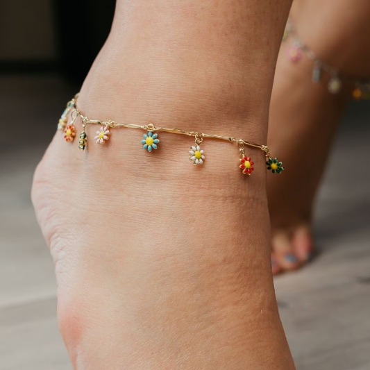 Colourful Rainbow Sun Flower Dangle Charms Indie Boho Daisy Summer Anklet - ScentiMelti Home Fragrance, Beauty & Gifts UK