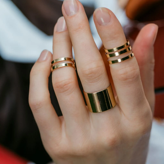 3 Piece Silver Adjustable Thick Wide Band Cuff Stackable Midi Ring Set - ScentiMelti Home Fragrance, Beauty & Gifts UK