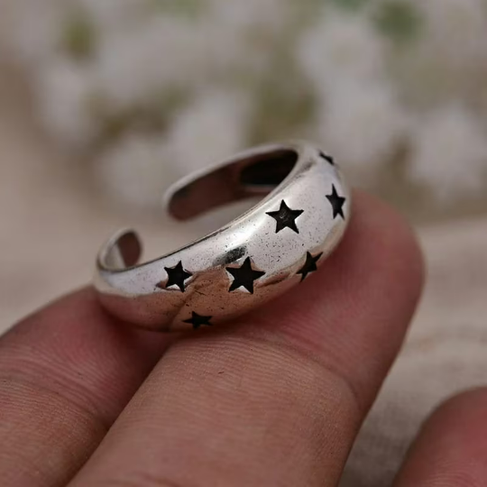 Silver Open Ring Women Lady Punk Vintage Space Star Statement Chunky Ring - ScentiMelti Home Fragrance, Beauty & Gifts UK