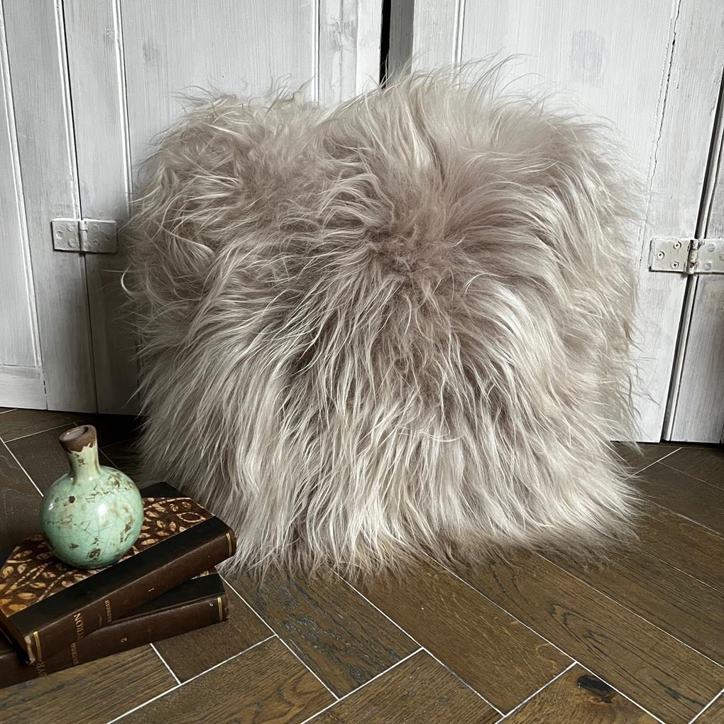 Icelandic Sheepskin Natural Long Dove Grey Cushion Square Double Sided - ScentiMelti Home Fragrance, Beauty & Gifts UK