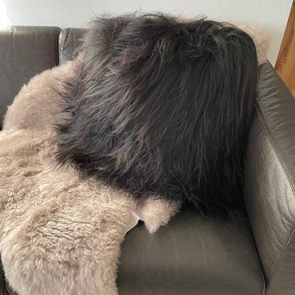 Icelandic Sheepskin Natural Long Natural Black Cushion Square Double Sided - ScentiMelti Home Fragrance, Beauty & Gifts UK