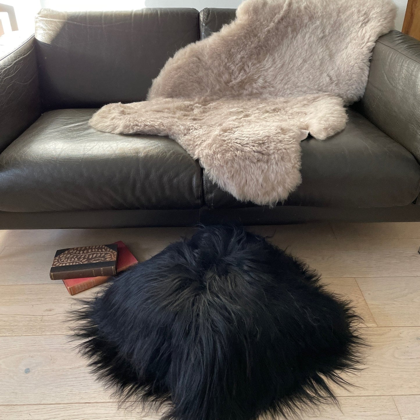 Icelandic Sheepskin Natural Long Natural Black Cushion Square Double Sided - ScentiMelti Home Fragrance, Beauty & Gifts UK