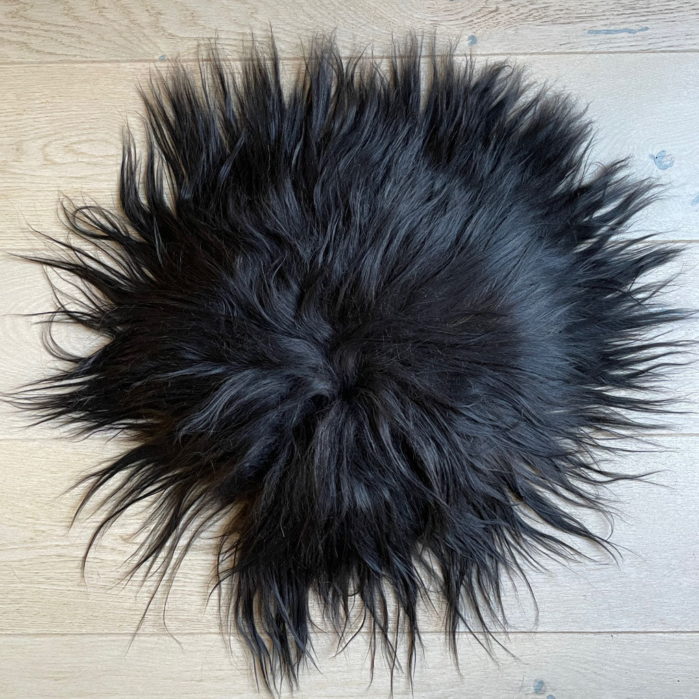 Icelandic Sheepskin Roundie Seat Cover Natural Black Long Fur 35cm - ScentiMelti Home Fragrance, Beauty & Gifts UK