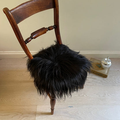 Icelandic Sheepskin Roundie Seat Cover Natural Black Long Fur 35cm - ScentiMelti Home Fragrance, Beauty & Gifts UK