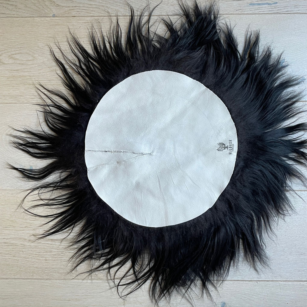 Icelandic Sheepskin Roundie Seat Cover Natural Black Long Fur 35cm - ScentiMelti Home Fragrance, Beauty & Gifts UK