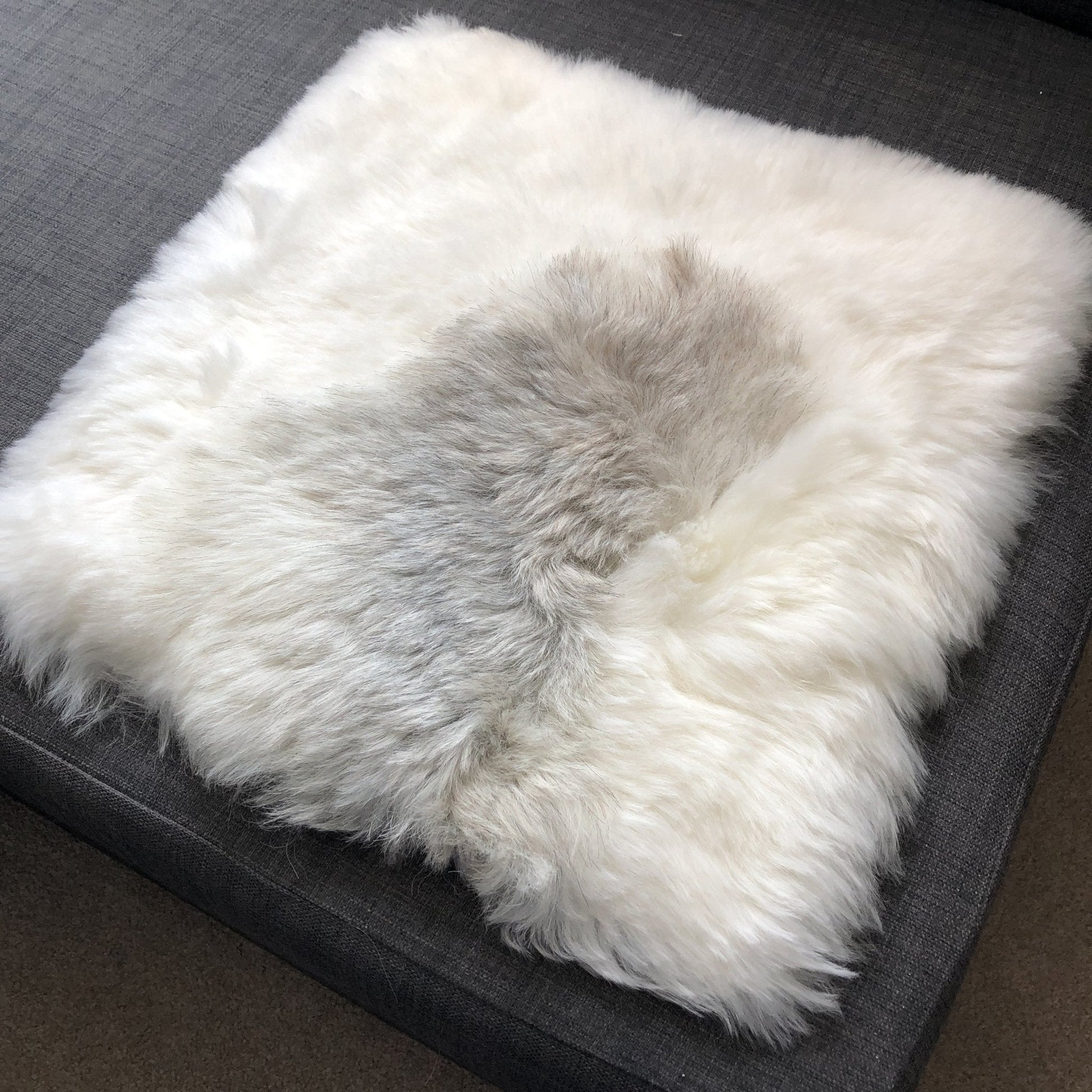 Icelandic Sheepskin Square Seat Cover 37cm White & Natural Grey Shorn Wildash London ScentiMelti Wax Melts