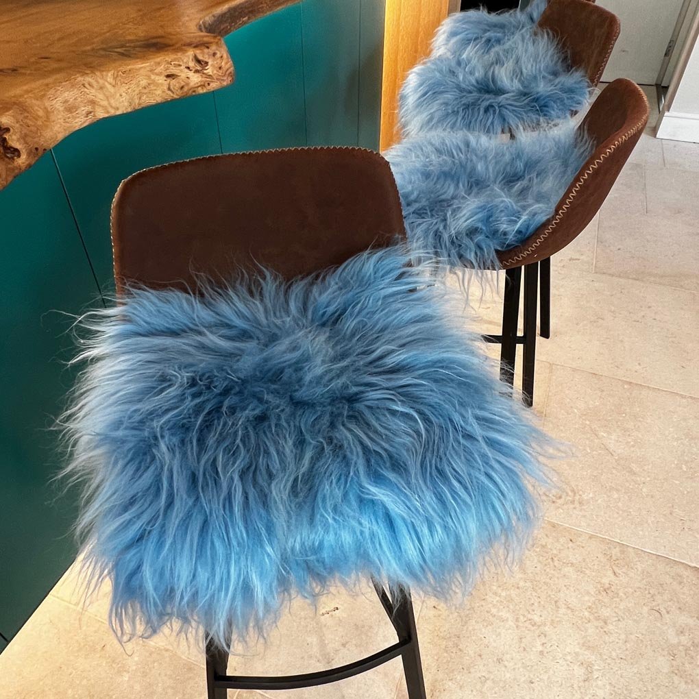 Icelandic Sheepskin Square Seat Cover | Duck Egg Blue Long 37cm Wildash London ScentiMelti Wax Melts